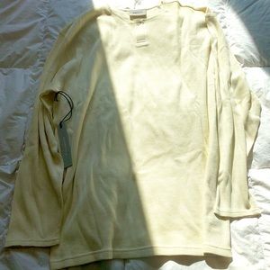 Essentials Cream Thermal Long Sleeve Henley Shirt